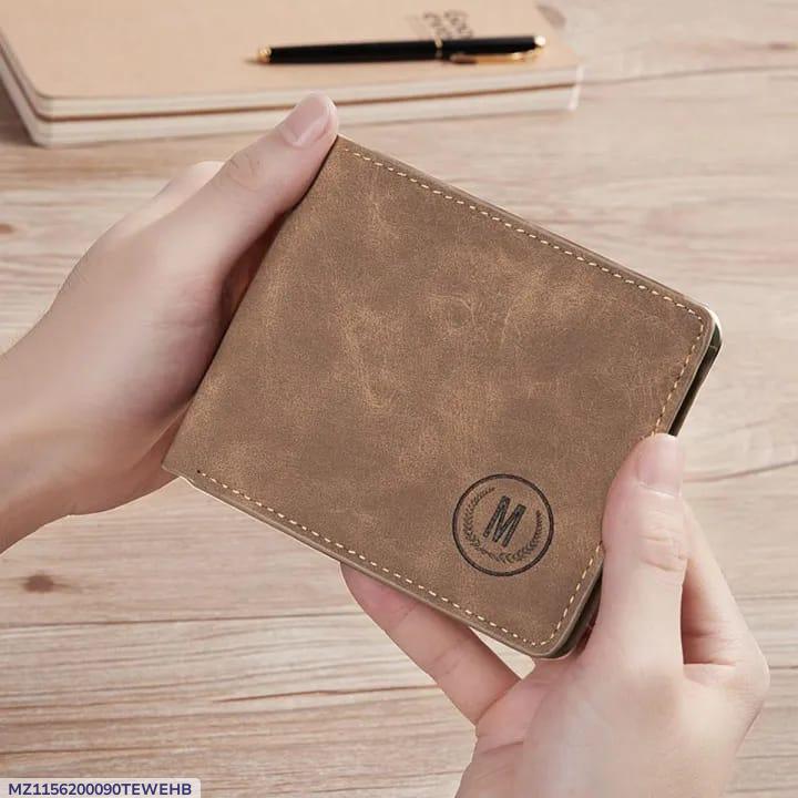 *Men's Brown Vintage PU Leather Bifold Wallet with 'M' Logo - Casual Slim Wallet MZ1156200090TEWEHB*